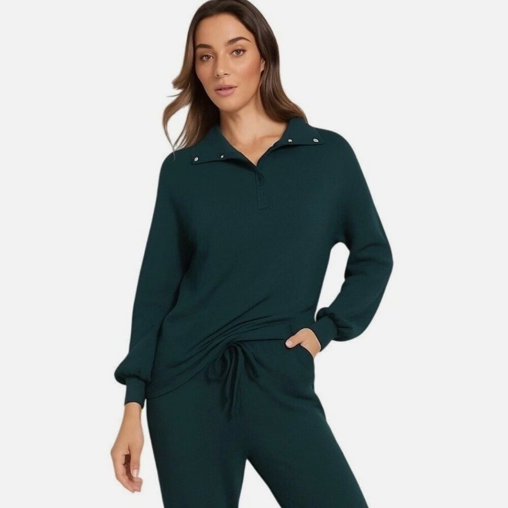Soma Dark Green Snap Mock Neck Long Sleeve Pullover Sweatshirt Womens Large